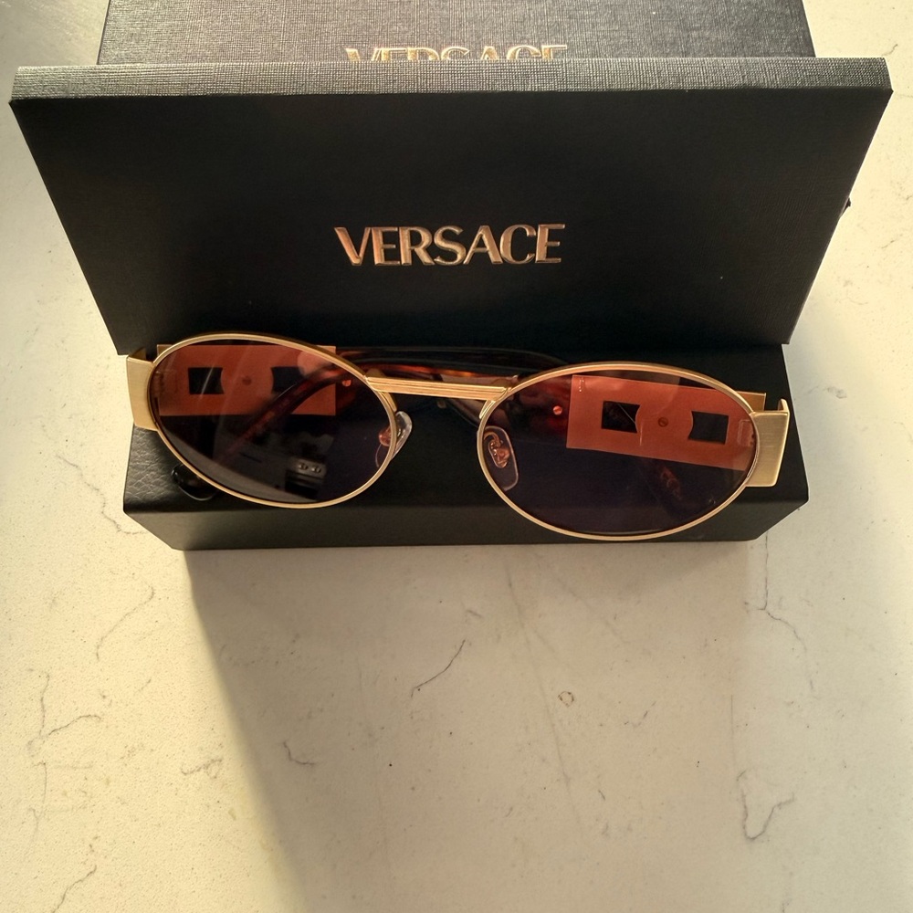 Versace Medusa Oval Gold and Brown Sunglasses